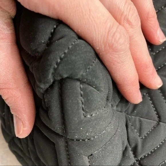 Tory Burch black nylon leather quilted zipper tote bag